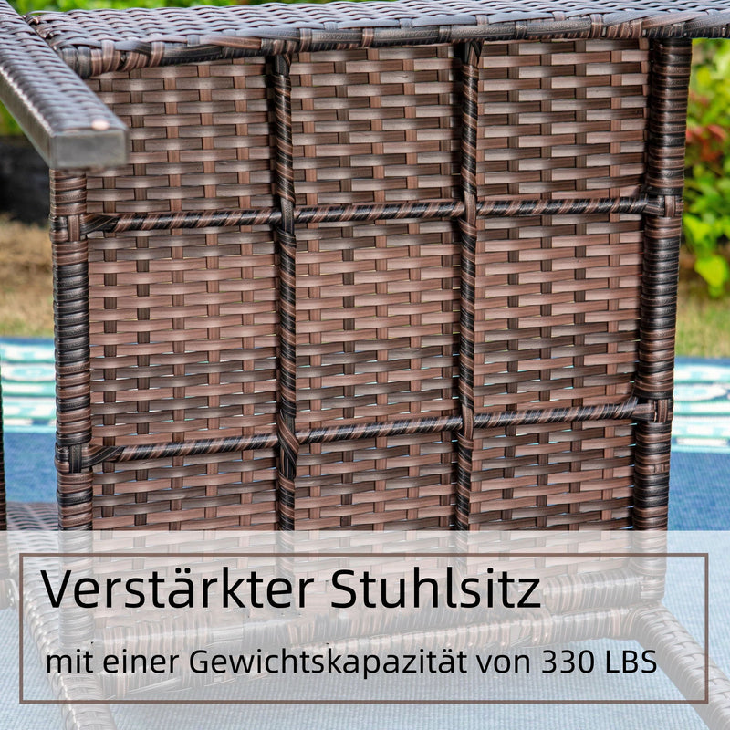 MFSTUDIO 3-teilige Bistro-Garnitur mit Sonnenschirmtisch und Gepolsterten Rattan-Esszimmerstühlen