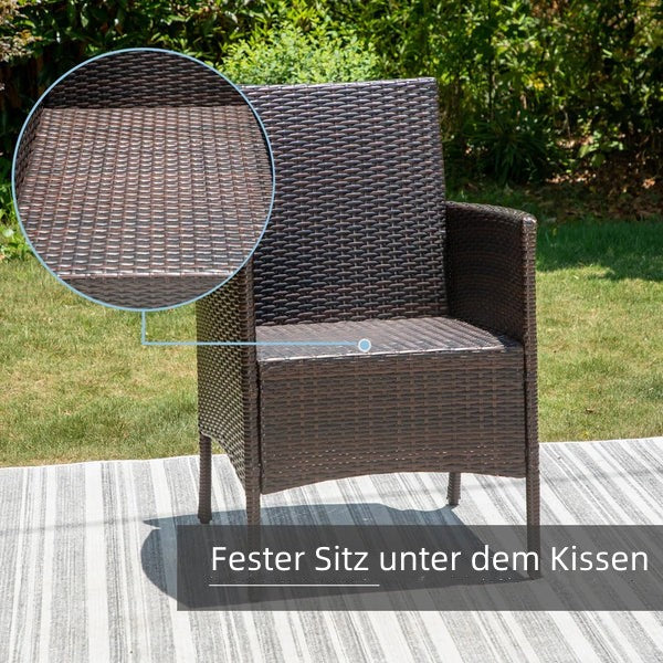 MFSTUDIO 3-teilige Bistro-Garnitur mit Sonnenschirmtisch und Gepolsterten Rattan-Esszimmerstühlen