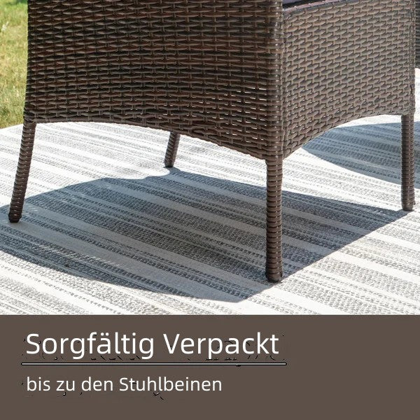 MFSTUDIO 3-teilige Bistro-Garnitur mit Sonnenschirmtisch und Gepolsterten Rattan-Esszimmerstühlen