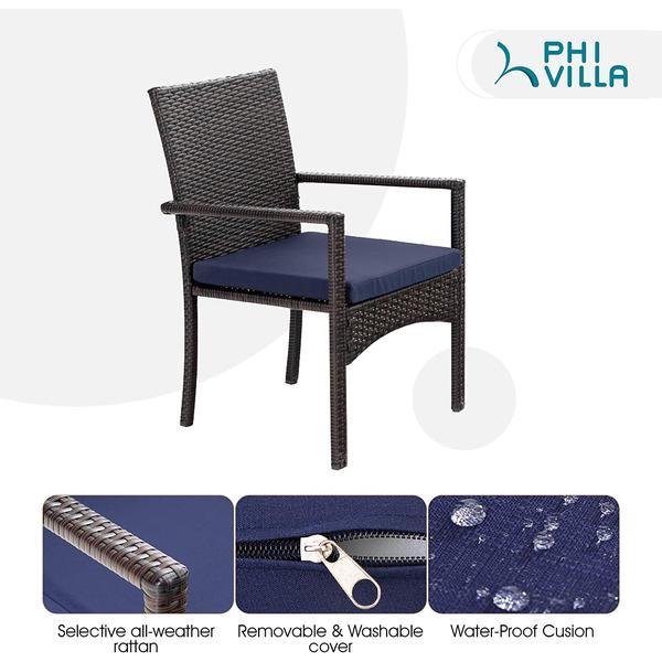 PHI VILLA 7-teiliges Terrassen-Ess-Set mit Tisch in Holzoptik und 6 Gepolsterten Stühlen aus Rattan