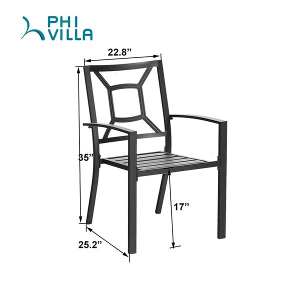 PHI VILLA 3-teiliges Terrassen-Bistro-Set mit Sonnenschirm-Basistisch und 2 Stapelbaren Stühlen