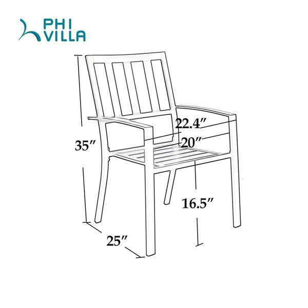 PHI VILLA 7-teiliges Terrassen-Ess-Set mit Rechteckigem Terrassentisch und 6 Stapelbaren Metallstühlen