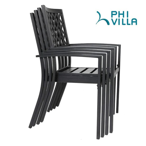 PHI VILLA 3-teiliges Terrassen-Bistro-Set mit Sonnenschirm-Basistisch und 2 Stapelbaren Stühlen