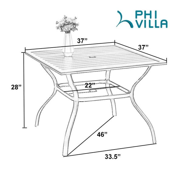 PHI VILLA 5-teiliges Terrassen-Ess-Set mit Quadratischem Stahltisch und Festen Stühlen aus Aluminium und Textilene