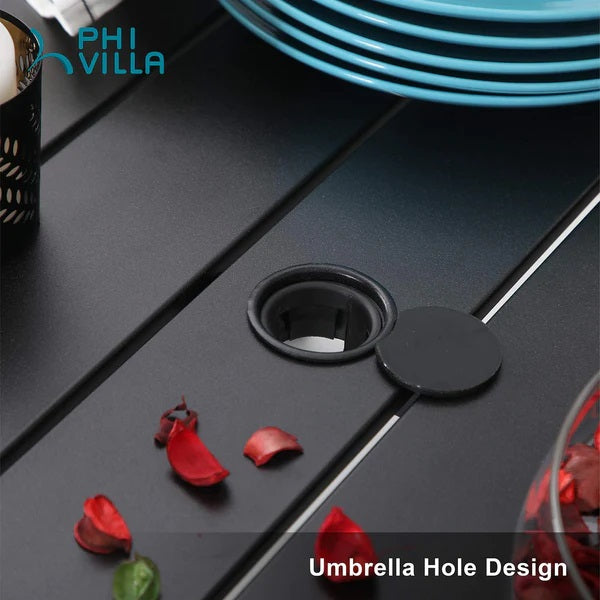 PHI VILLA Metall-Esstisch für 6 Personen im Freien mit Schirmloch