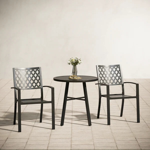 PHI VILLA Bistro-Set aus Metall für den Außenbereich, Bestehend aus 1 Runden Tisch und Stapelbaren Stühlen